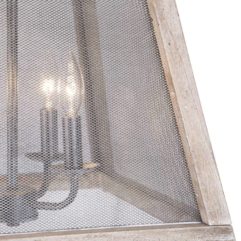 Luminaire suspendu en fer et en bois vieilli 4 lumières Farmhouse