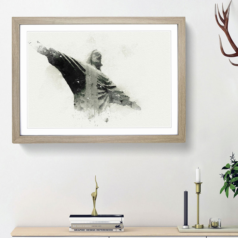 Corcovado in Rio De Janeiro Brazil in Abstract - Picture Frame Graphic Art Print, 62cm H x 87cm W x 2cm D, Oak Framed