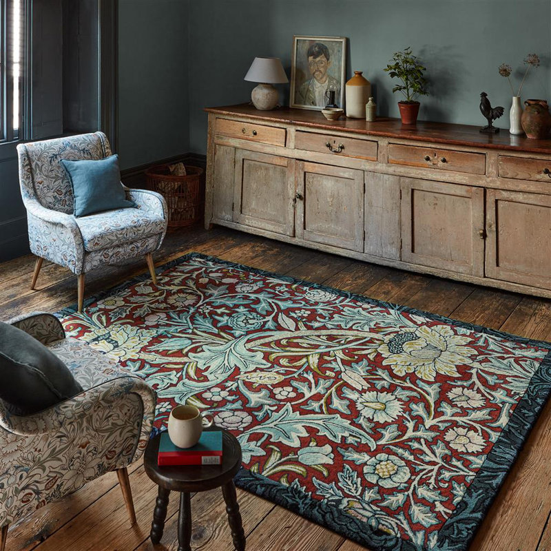 Wool Floral Area Rug, Rectangle 5'7" x 7'10"