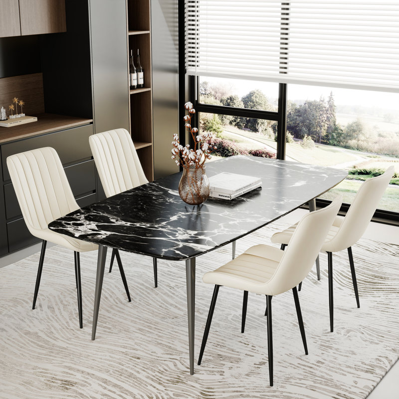 Chaises de salle à manger rembourrées en similicuir avec siège rembourré épais et pieds en métal robustes, Beige, Beige