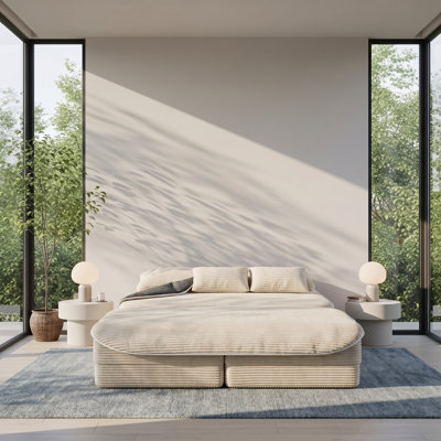 Haven 75" W x 46" D x 30" H Corduroy Convertible Floor Sleeper Sofa Bed with 4 Pillows