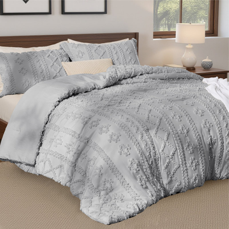 Ensemble d'édredon pour grand lit bohème 3 pièces Bedge, Grand lit, Gris clair