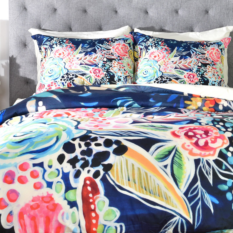 Night Bloomers Modern & Contemporary Polyester Floral Duvet Cover, Twin/Twin XL Duvet Cover