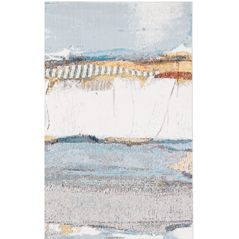 Papillon Abstract Brown/Blue Area Rug, Runner 2' x 8'