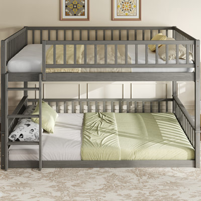 Lit superposé grand sur grand avec échelle et garde-corps - Lit mezzanine robuste en bois massif pour enfants et adolescents, conception peu encombrante, gris