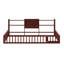 Structure de lit au sol avec bibliothèque et tablettes de rangement à 3 niveaux, lit en bois avec barrière de sécurité et porte-132937054-132937055