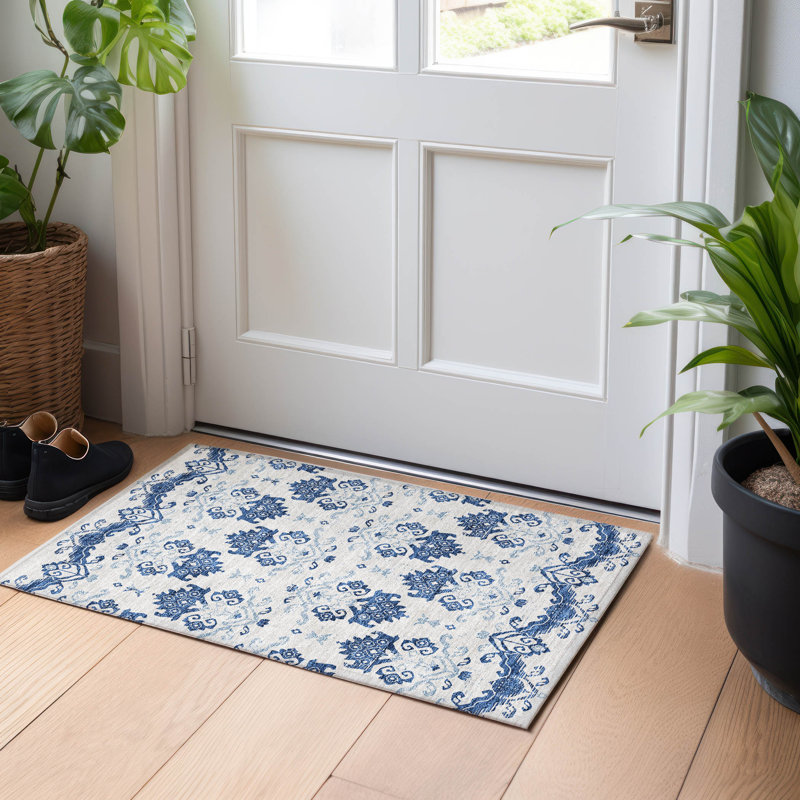 Premium Machine Washable Prisco Navy Rug, Rectangle 1'8" x 2'6"