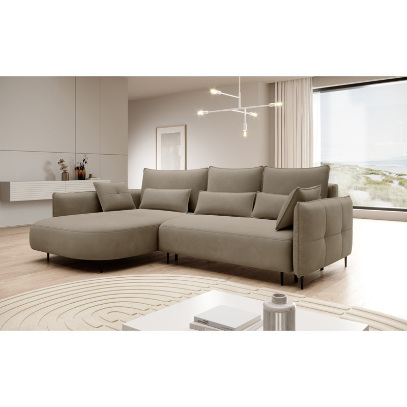 Bairo 3 Seater Fabric Reclining Sofa & Chaise, Brown, Left Hand Facing