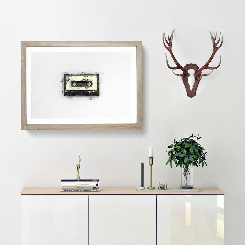 Retro Style Cassette Tape in Abstract - Picture Frame Graphic Art Print, Oak Framed, 62cm H x 87cm W x 2cm D