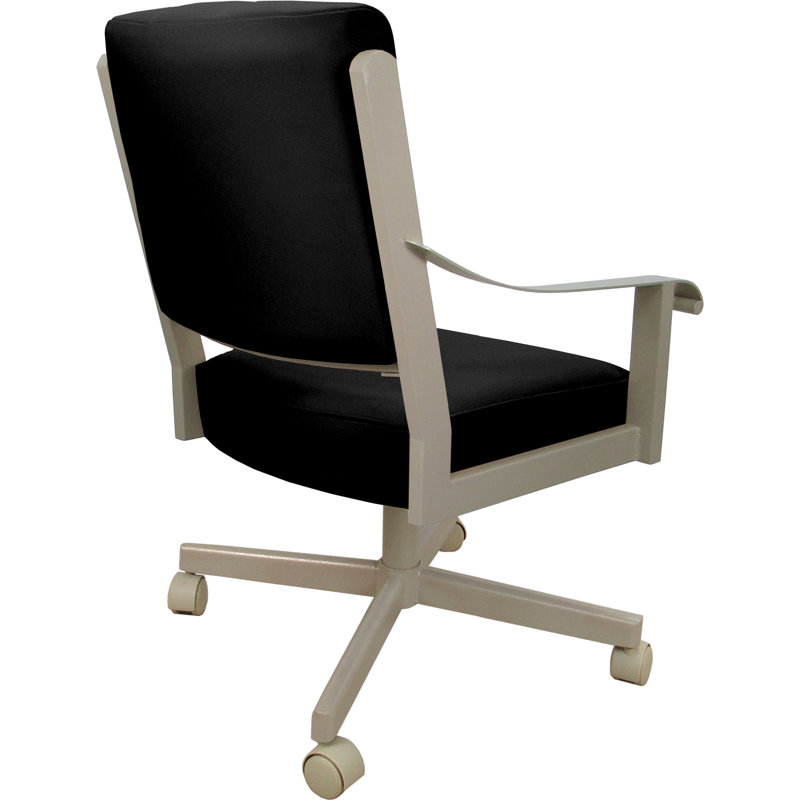 Leather Metal Dining Caster Chair Swivel Tilt, Beige, Black