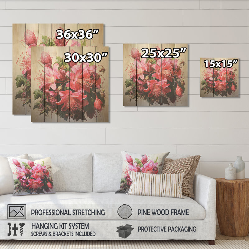 Fuchsia rétro I - impression sur bois, H 15 po x l 15 po