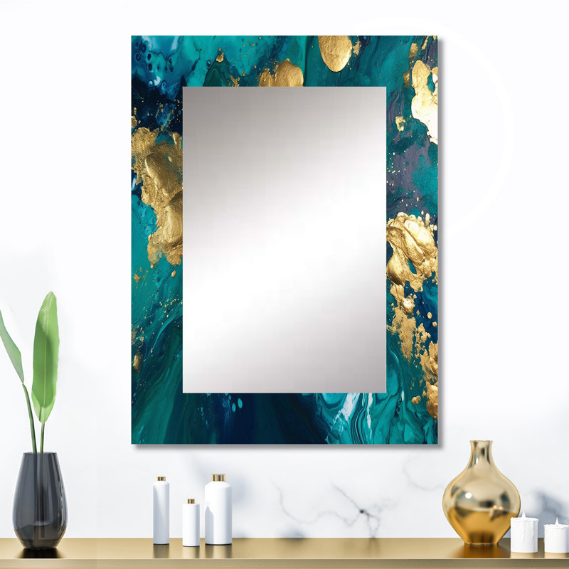 Teal and Gold Liquid Magic II - Abstract Wall Mirror, Modern Decorative Mirror, Printed Metal Art, 32" x 24"