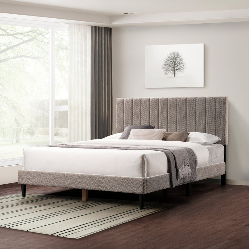 Grey Upholstered Queen Platform Bed Frame