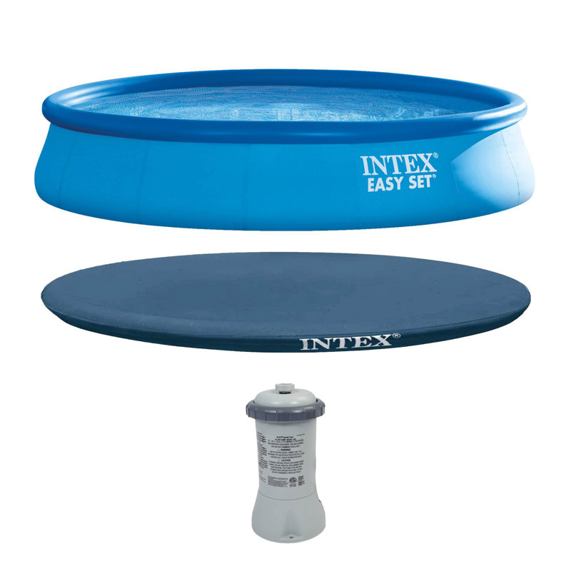 Plastic Round Inflatable Pool 33'' H x 180'' W x 180'' L , with Pump Included