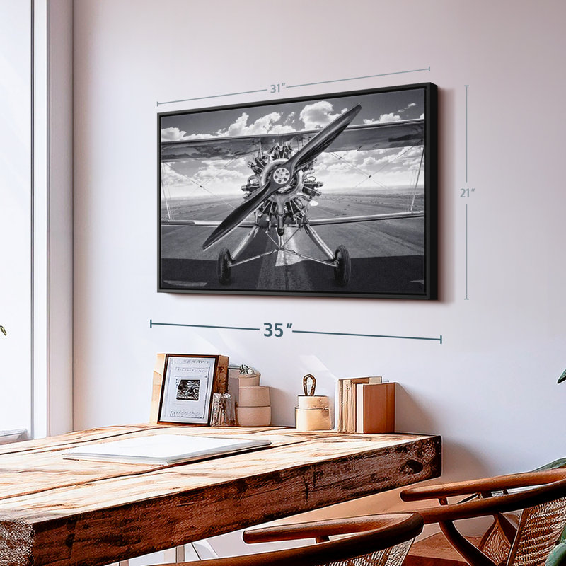 "Art mural rétro d'avion monochrome", H 27 po x l 40 po