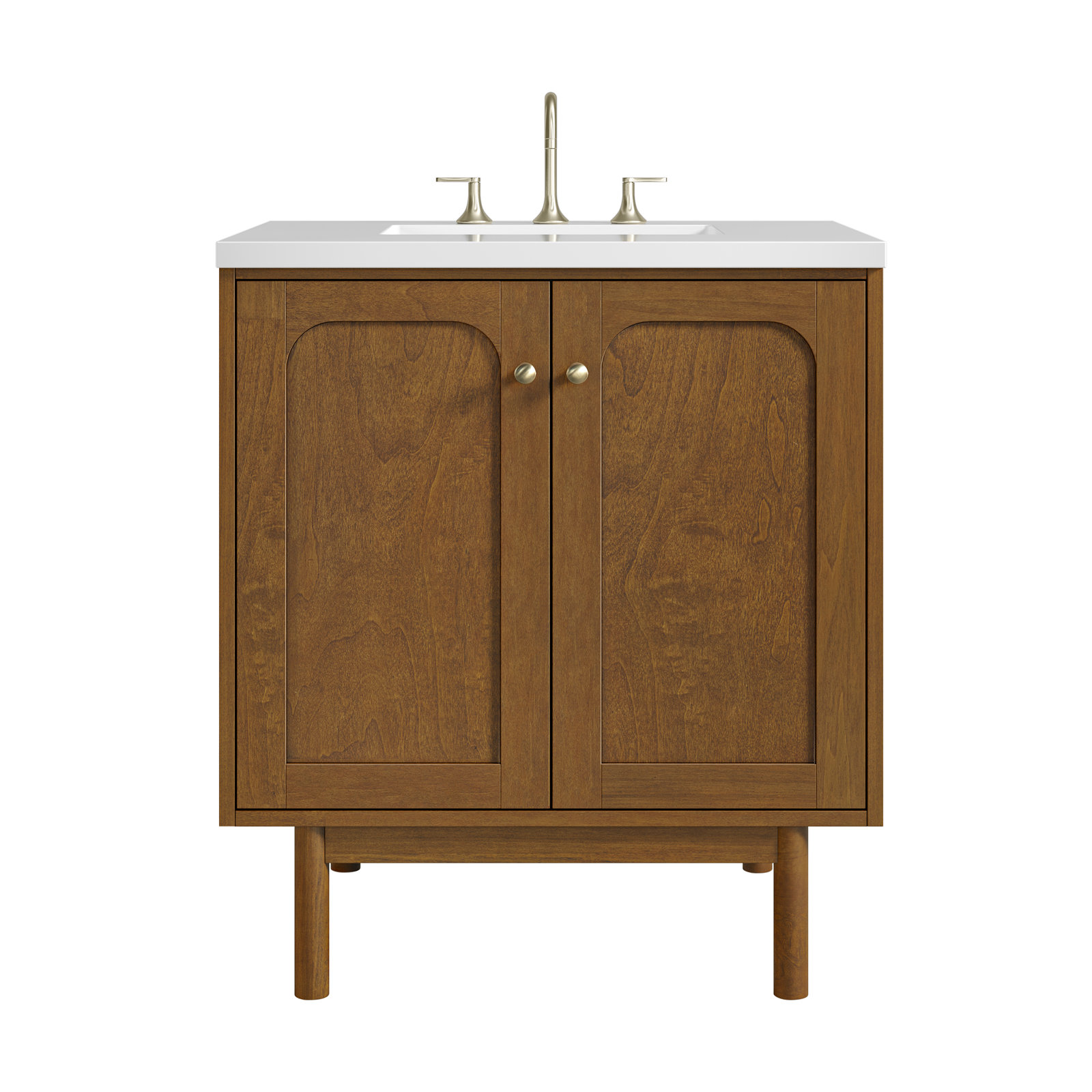 Laurent 30'' Single Bathroom Vanity, White Zeus, 8" Widespread, Honey Brown