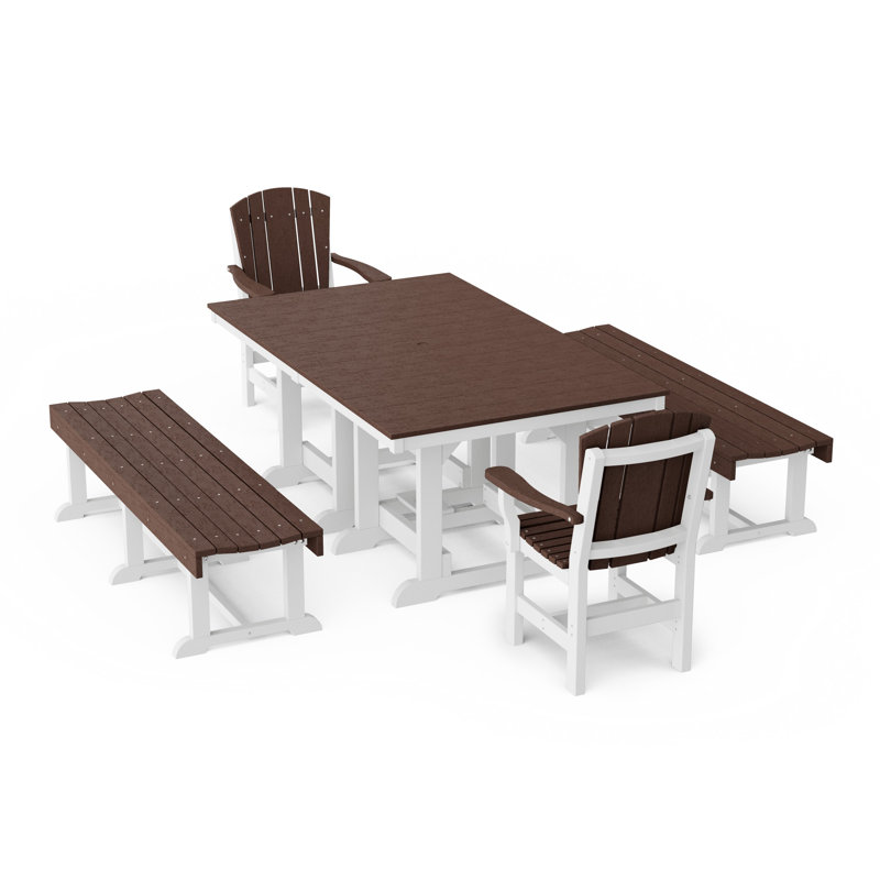 Ensemble de salle à manger rectangulaire avec bancs 5 pièces Heritage, Brun Tudor / blanc