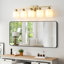 Applique murale de salle de bain en nickel à 5 ​​lumières, 32 po, avec abat-jour blanc et antirouille.-354704979-467500868