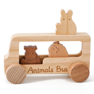 Wooden Animal Bus Push Toy with Removable Passengers
