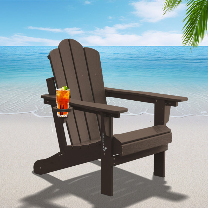 Kahn Folding Adirondack Chair with Cup Holder, Grey Brown