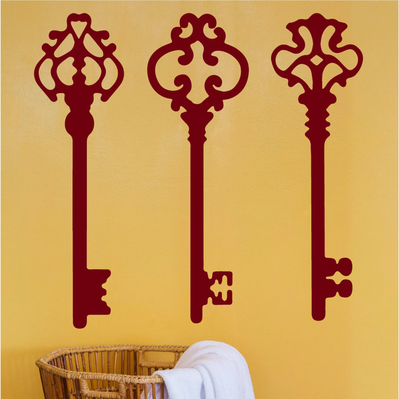 Décalcomanie murale clés squelettes, Bourgogne, H 45 po x l 46 po x P 0,01 po