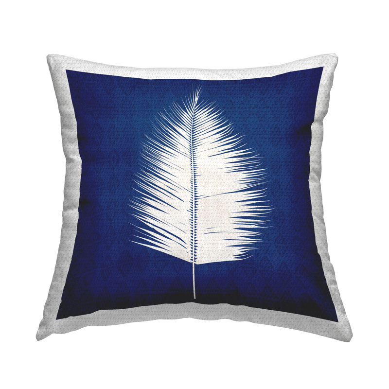 Coussin extérieur bleu abstrait à motif de feuilles et de feuilles abstraites par Susan Jill