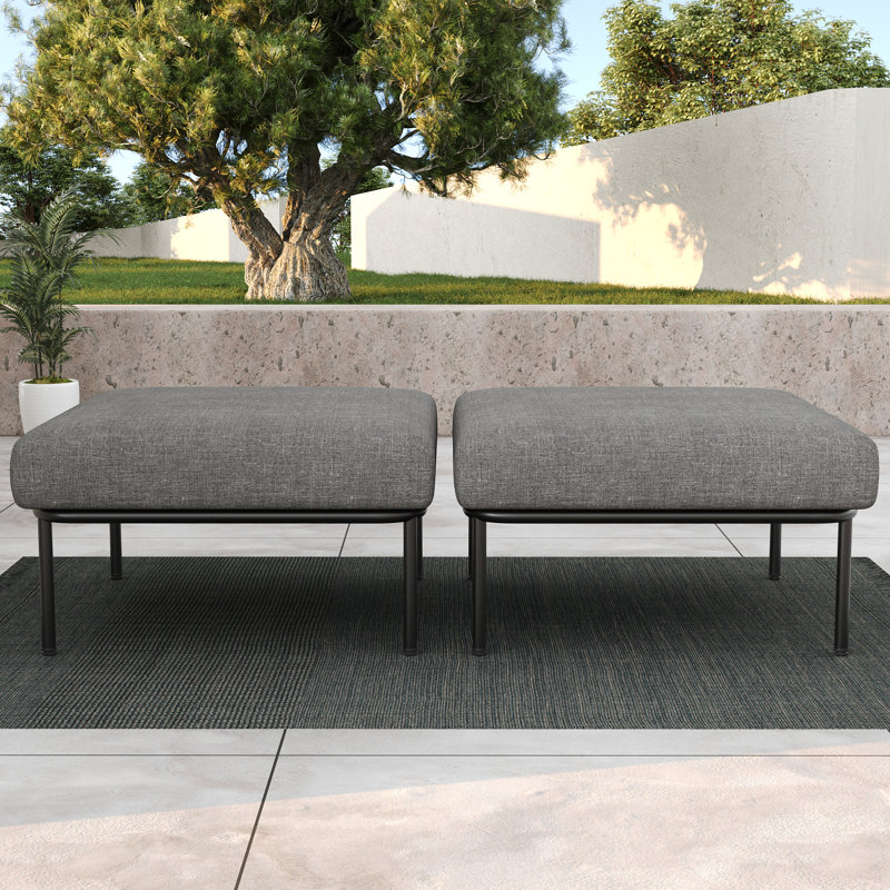 Layinsun Outdoor Patio Ottoman With Cushions (set Of 2), Dark Grey