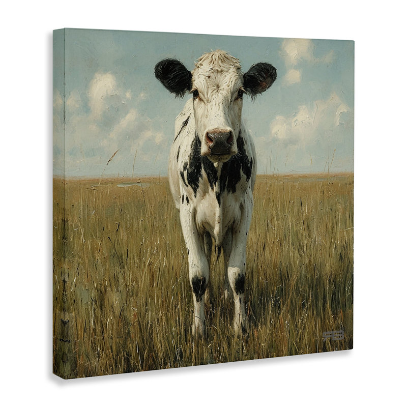 «Cow in Verdant Field», art mural sur toile par Roozbeh Bahramali, H 17 po x l 17 po