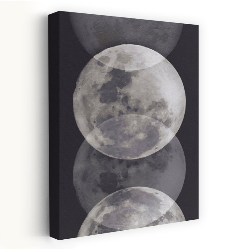 Layered Monochromatic Moons Abstract Contemporary Geometric Landscape Nature Wall Art by Emanuela Carratoni - Wrapped Canvas Print