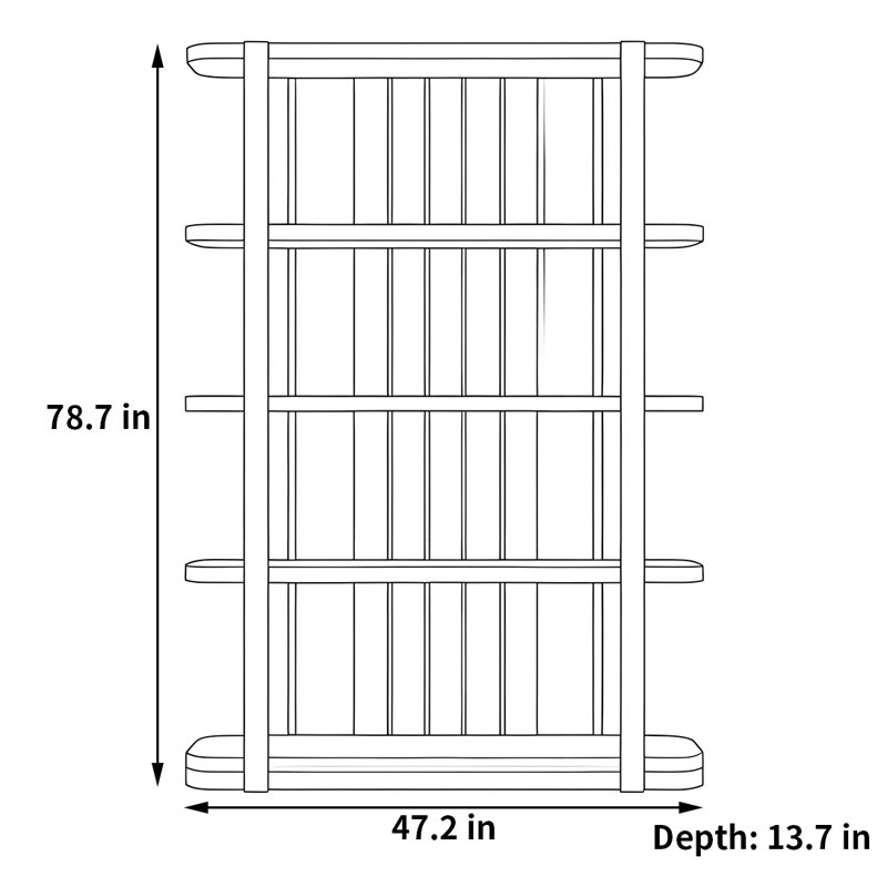 Bibliothèque stable et tendance, (5 tablettes) H 78,7 po x l 47,2 po x P 13,7 po, Or/noir