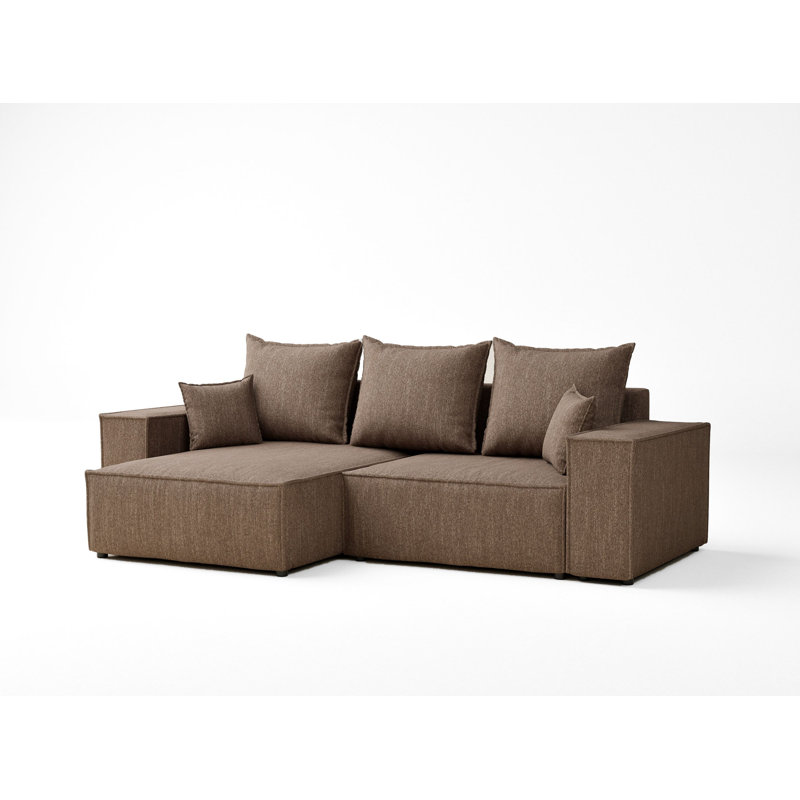 Upholstered Corner Sofa, Brown, Left Hand Facing