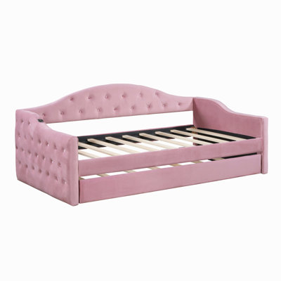 Twin Size Tufted Upholstered Daybed With Trundle ,Velvet Sofabed With Usb&Type-C Charging Ports
