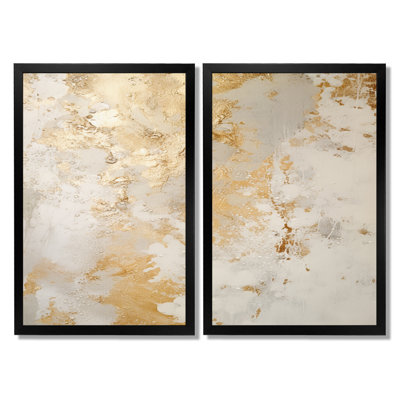 Fizzs Beige And Gold Fantasy - Abstract , Beige Abstract Wall Art Set Of 2