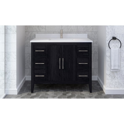 Vance Solid Wood 60" W x 22" D Espresso Oak Double Sink Bathroom Vanity with Diamond Quartz Top, Power Bar with USB, Drawer Organizer, Undermount Ceramic Sink, Pre-Assembled 