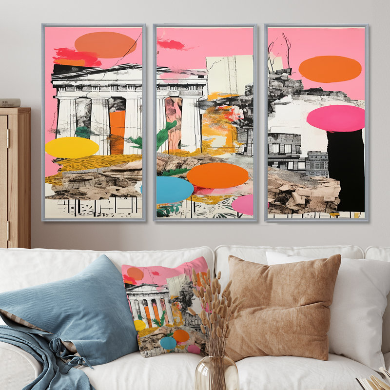 Dafonte - ensemble d'art mural paysage abstrait, H 28 po x l 36 po x P 1 po, Encadrement argenté