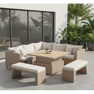 Outdoor Patio Wicker Sectional Seating Set With Cushions - Seats 9