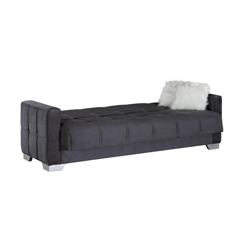 Sheeley Twin 90'' Velvet Convertible Sofa, Gray Velvet