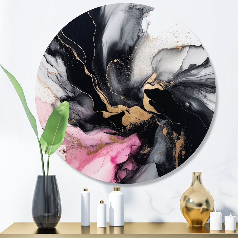 Black Gold Marble Splash IV Abstract Wall Decor on Metal, 23" H x 23" W x 1" D