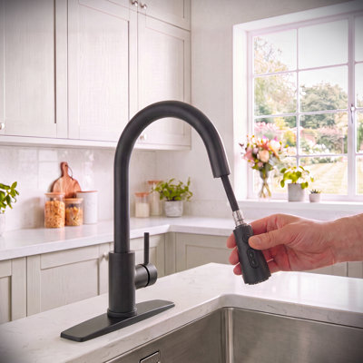 Robinet de cuisine rétractable à poignée simple avec accessoires