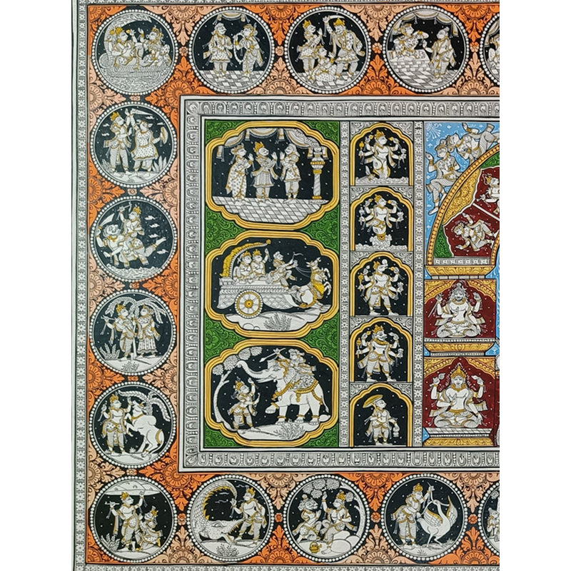 Krishna Leela Pattachitra, peinture | Couleurs naturelles sur toile faite à la main | Par Sachikant
