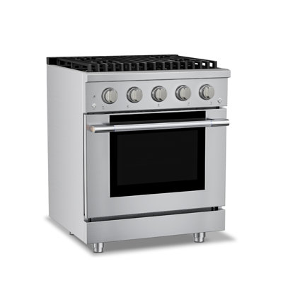 Cuisinière à double combustible de 30 po Hauslane en acier inoxydable | 4 brûleurs jusqu'à 20 000 Btus | Four à convection de 4,2 pieds cubes avec 5 positions de cuisson | N / L convertible | Porte triple couche Cool-Touch