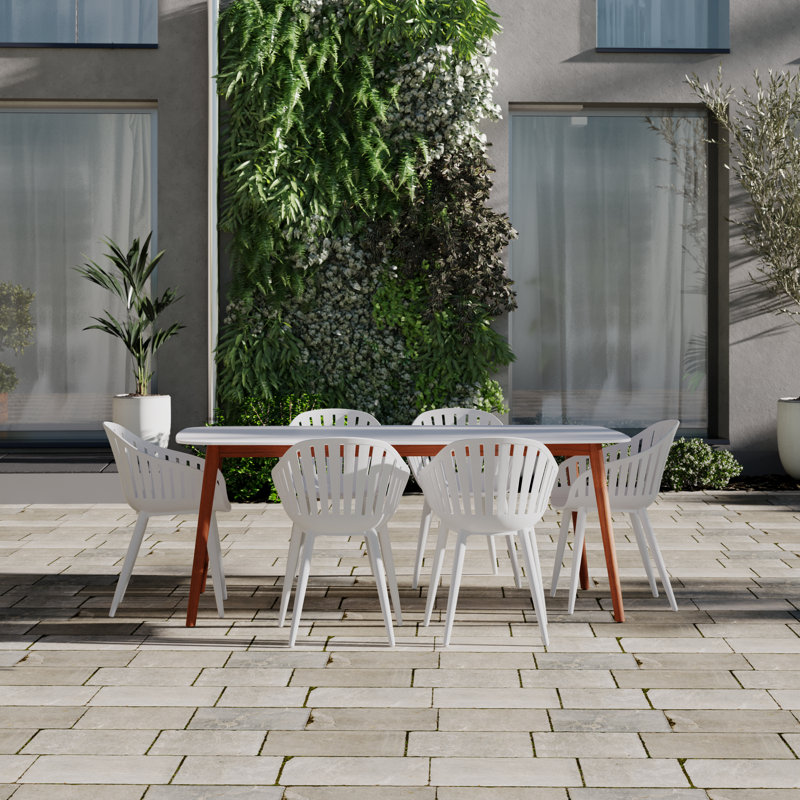 Anautica 6 - Person Patio Dining Set with Rectangular Table, White