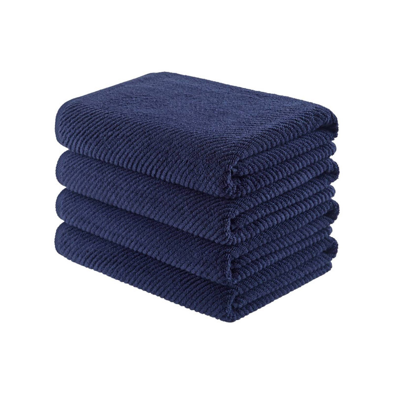 4-Piece 100% Cotton Quick Dry Diagonal Ribbed Bath Towel Set, Navy