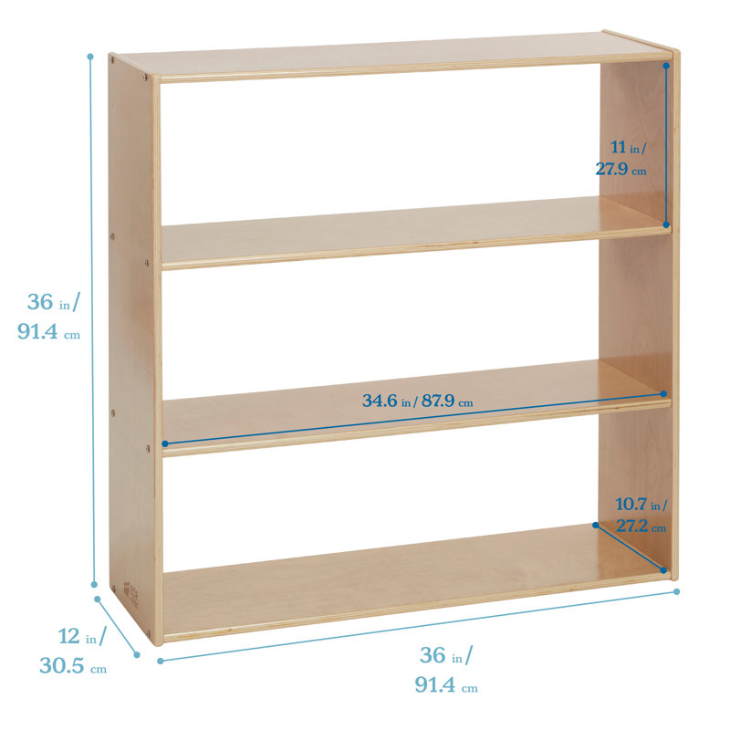 Natural Lacquered 36" Kids' Birch Wood 3-Shelf Storage Cabinet