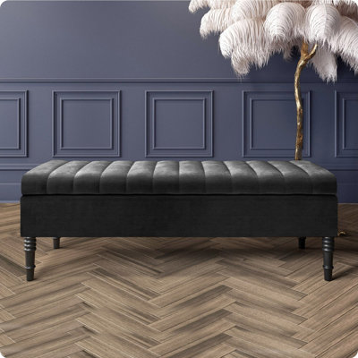 Safar Striped Ottoman Storage Bench – Upholstery Naples Shoe Bench with Black Turned Wooden Legs