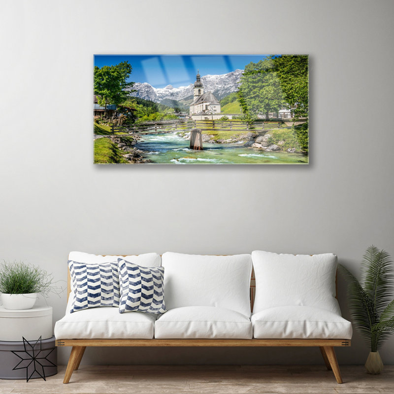 Nature Church Bridge Lake - No Frame Print on Glass