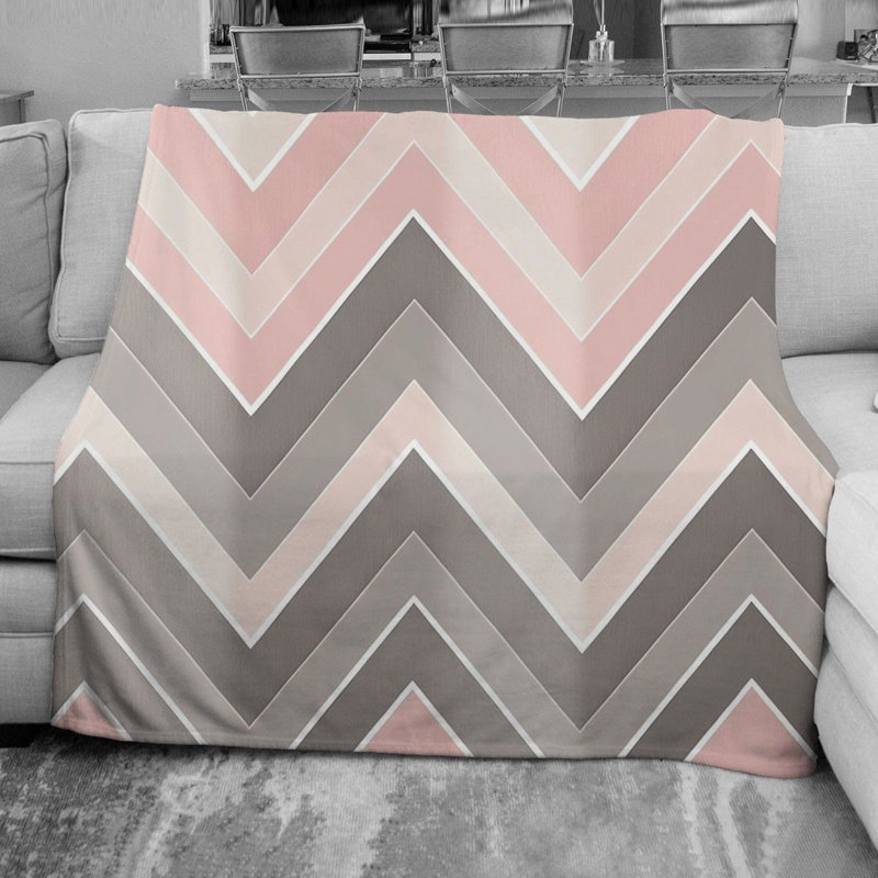 Couverture en molleton à chevrons, L 51 po x L 60 po, Gris / orange