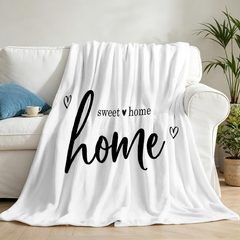 Jeté transparent en flanelle de polaire ultra douce, impression de rectangle Home Sweet Lettrage, Throw 50" x 60"