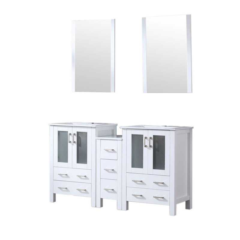 Charmant meuble-lavabo double avec armoire latérale et accessoires haut de gamme, Blanc