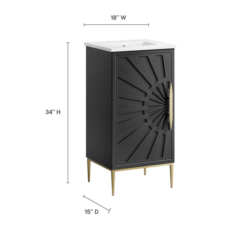 Awaken 18" Black and White Wood Bathroom Vanity with Gold Base